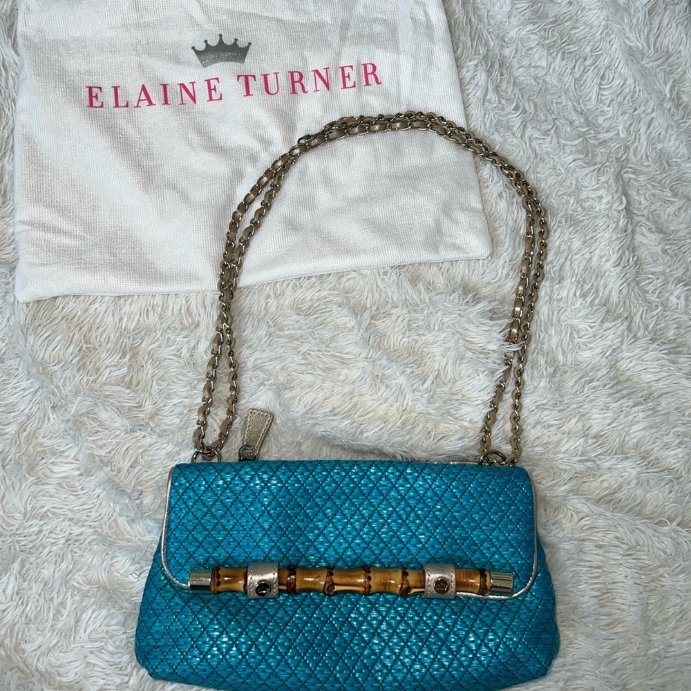 Elaine Turner- raffia bag in blue